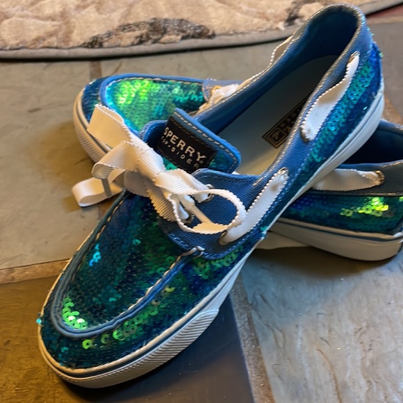 Sperry blue iridescent sequin Topsiders size 6.5 - Picture 2 of 4
